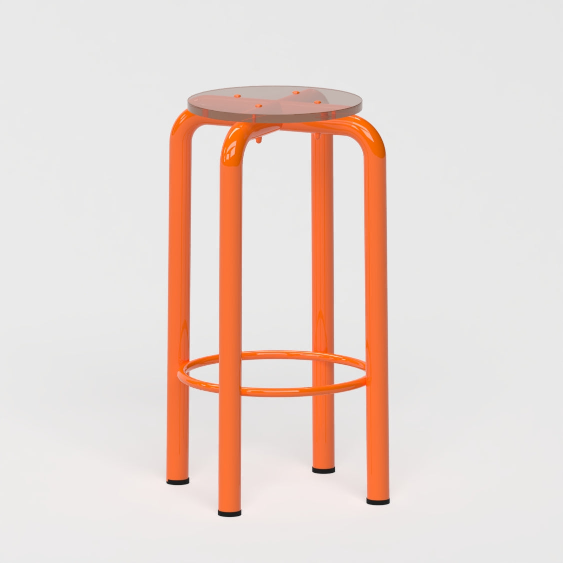 Tabouret haut Beaubourg 70 cm - structure orange et assise en verre acrylique recyclé fumé