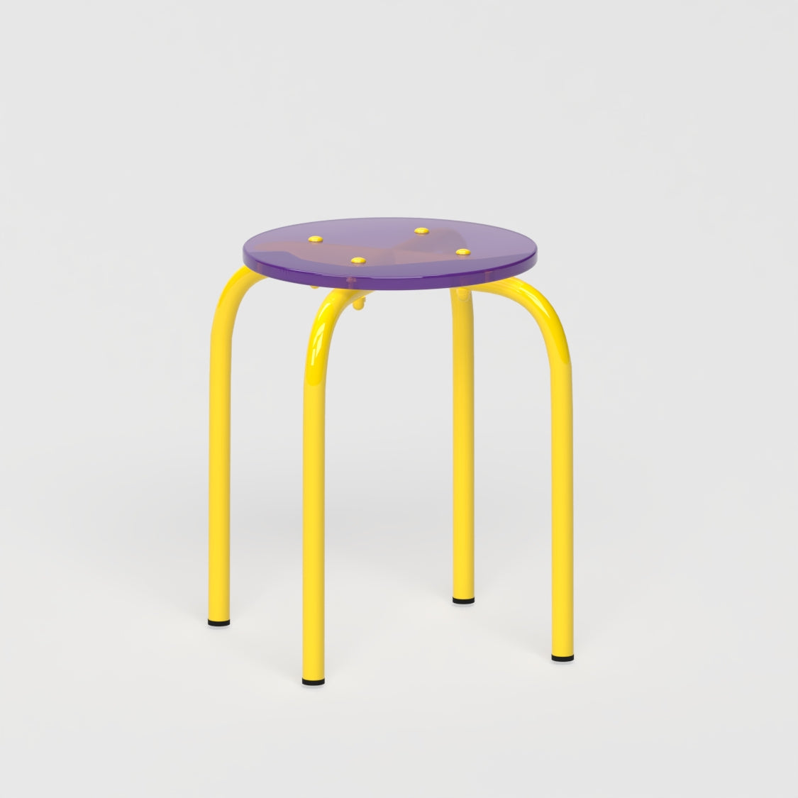 Tabouret personnalisable - structure jaune et assise en verre acrylique recyclé violet