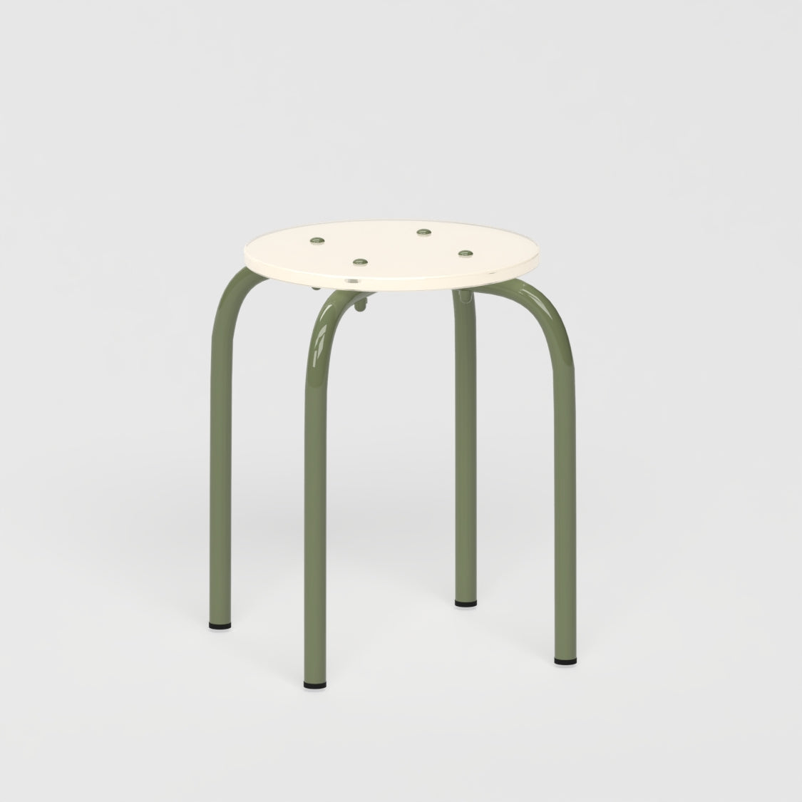 Tabouret personnalisable - structure kaki et assise en verre acrylique recyclé beige