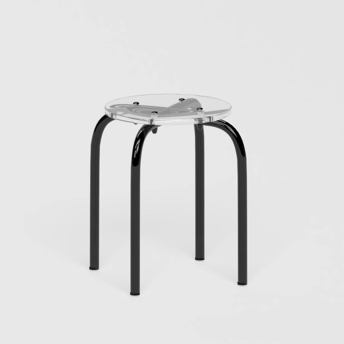 Tabouret personnalisable - structure noire et assise en verre acrylique recyclé incolore