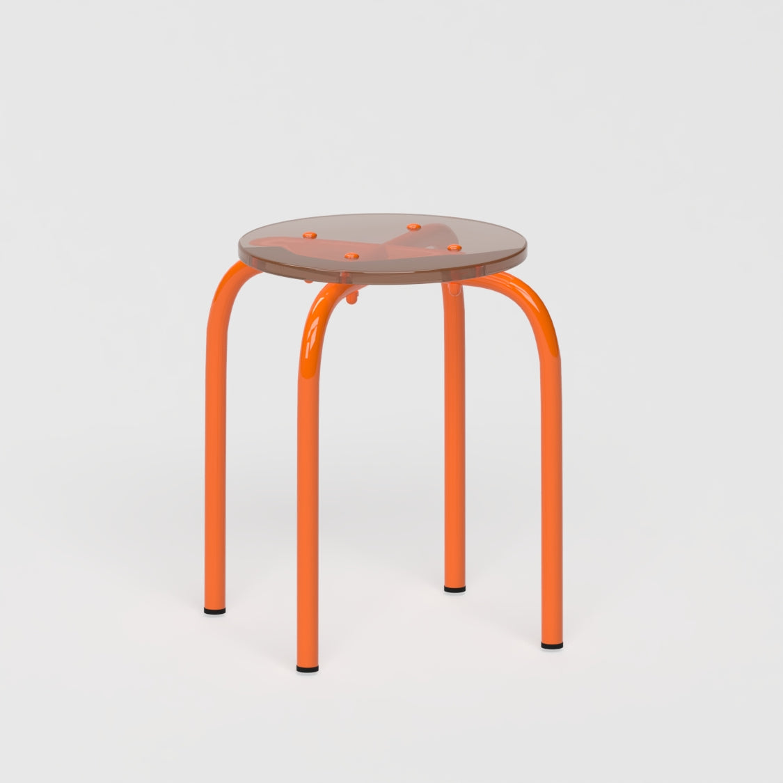 Tabouret personnalisable - structure orange et assise en verre acrylique recyclé fumé brun