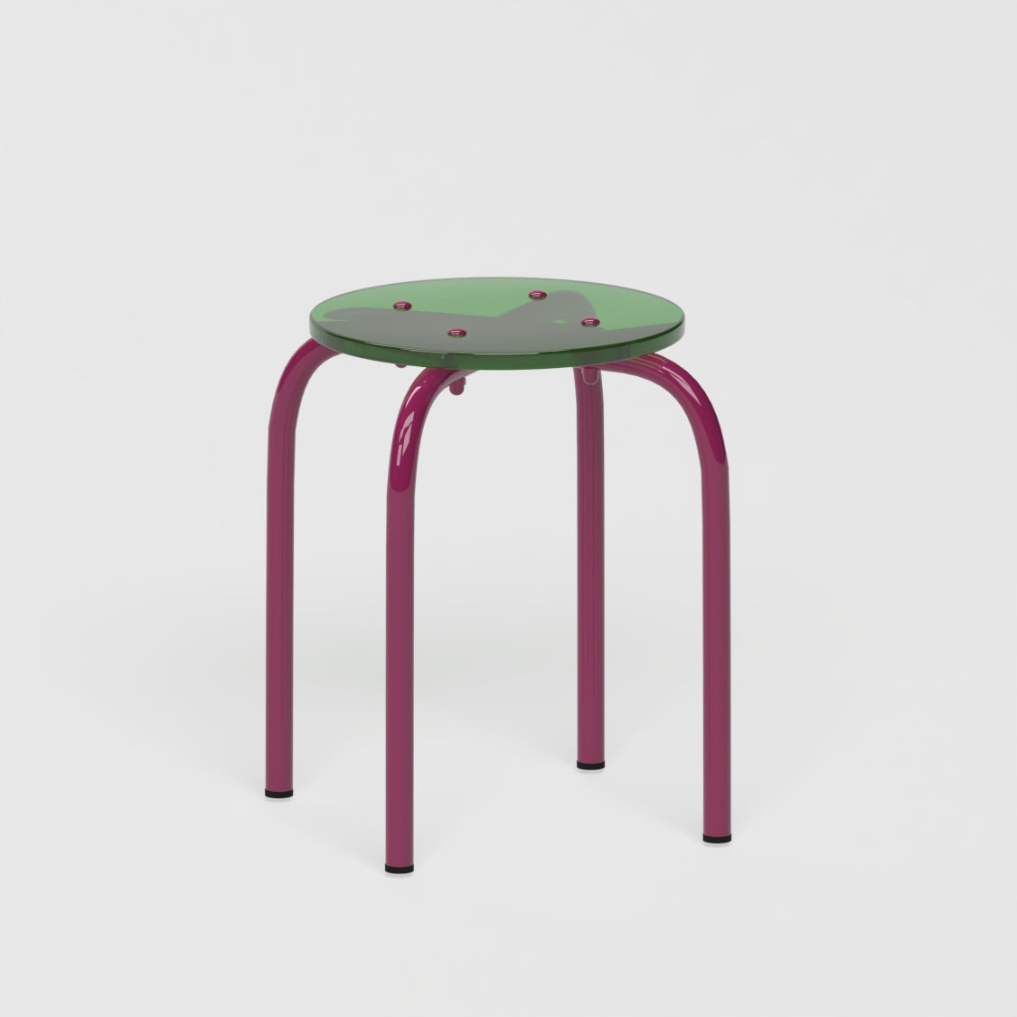 Tabouret personnalisable - structure aubergine et assise en verre acrylique recyclé vert